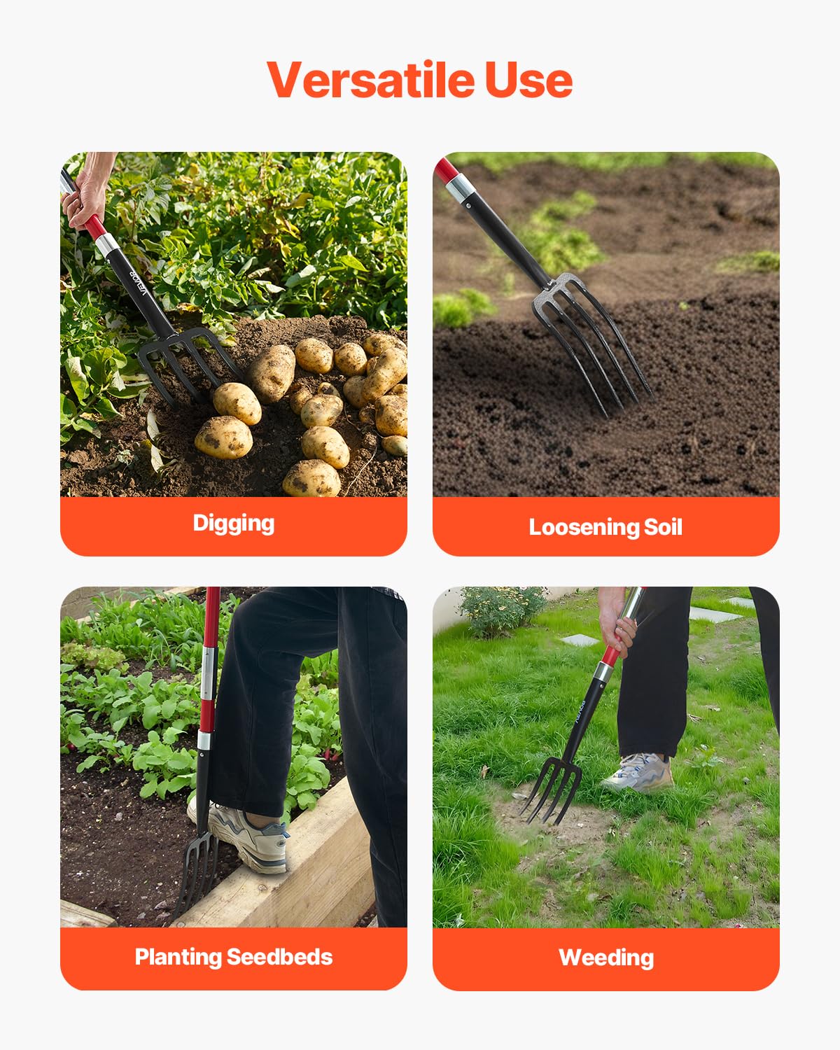 VEVOR garden fork durable digging tool ideal for garden beds and soil prep