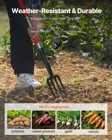 VEVOR garden fork fiberglass handle provides ergonomic grip during long tasks