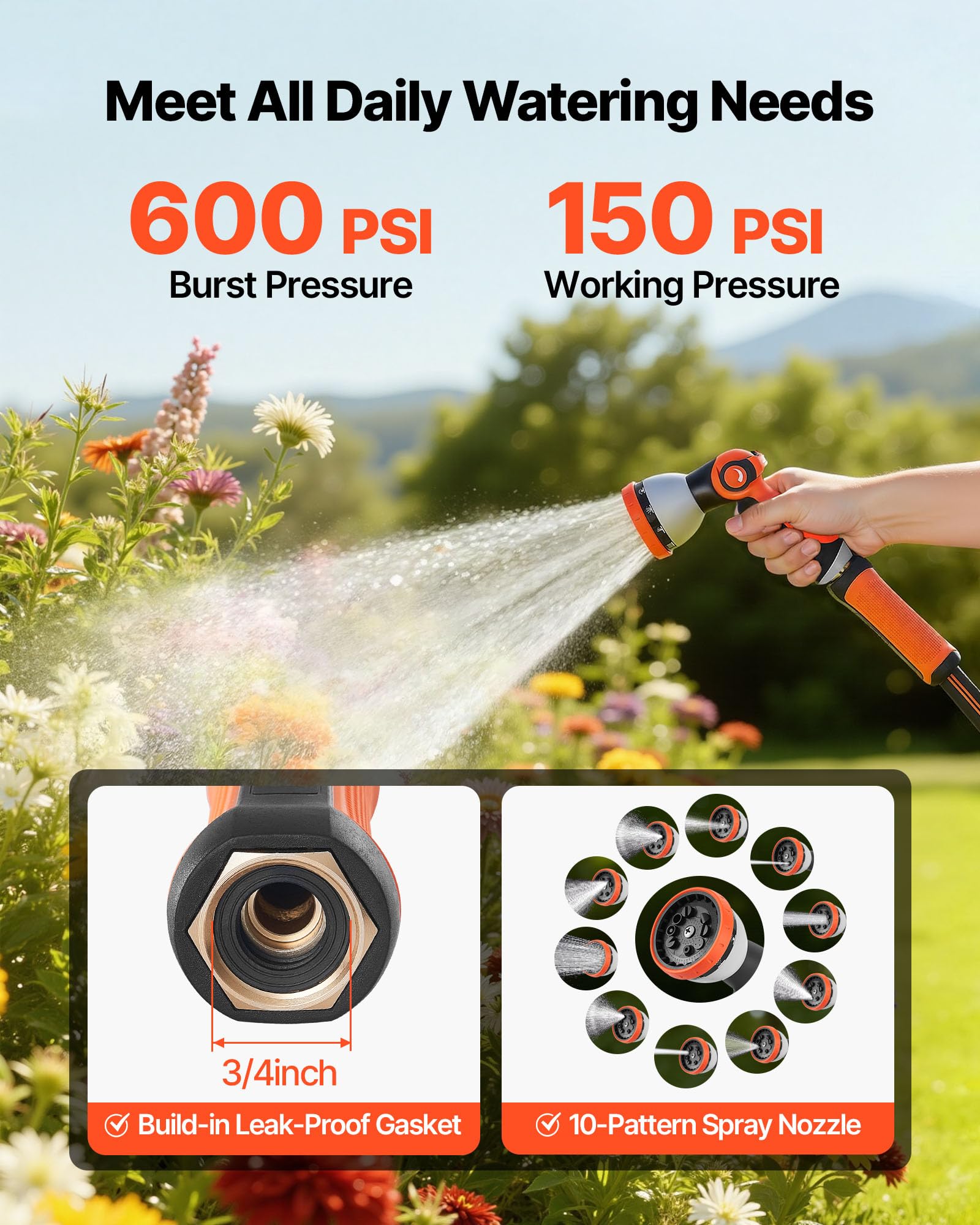 VEVOR 360-degree swivel ends reduce tangles and keep water flow smooth.