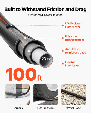 VEVOR Garden Hose with 360 swivel ends for tangle-free operation.