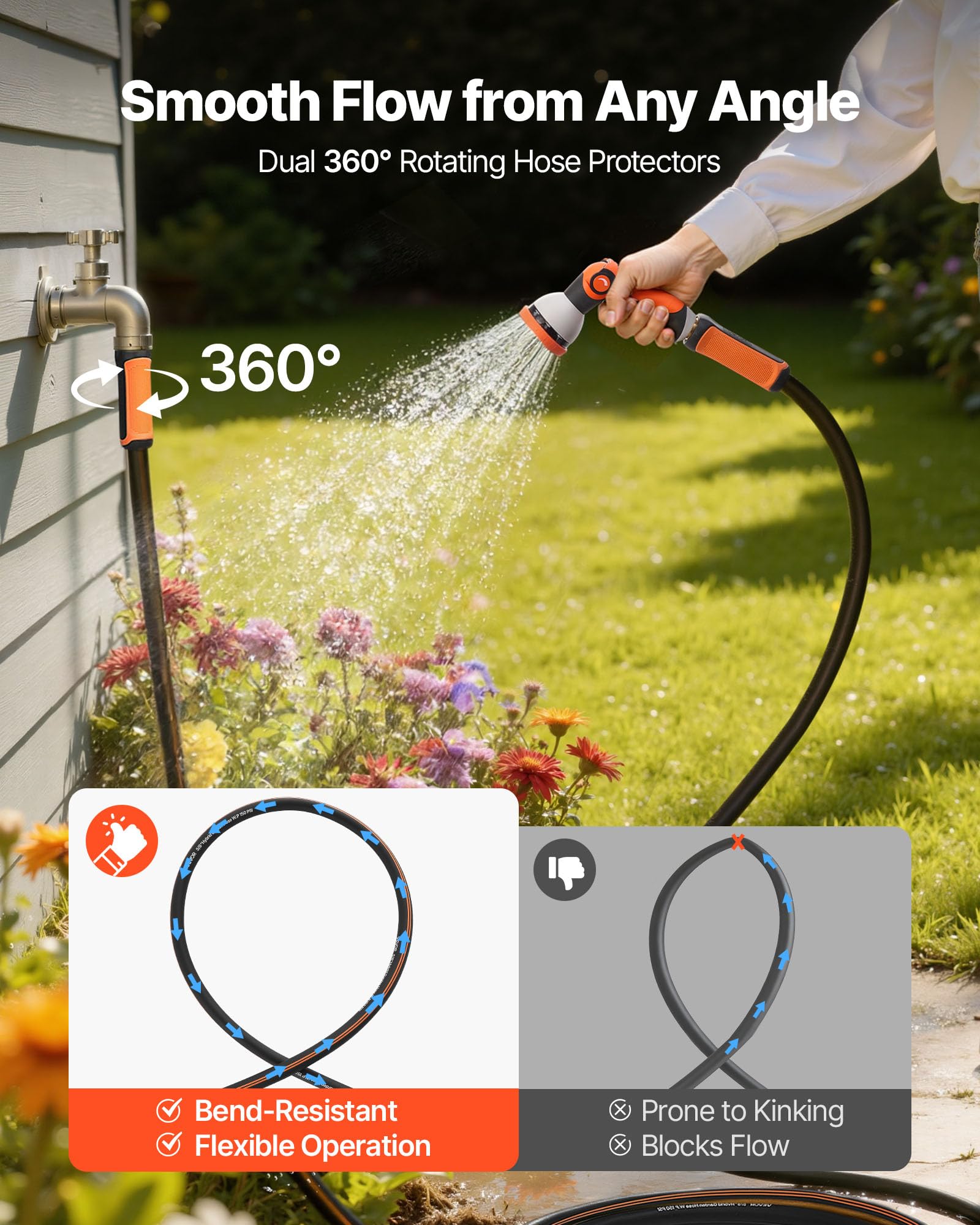 VEVOR garden hose 4-layer hybrid rubber for durable outdoor performance