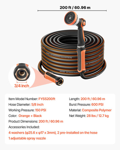 VEVOR lightweight 28 lb hose aids easy handling and storage.