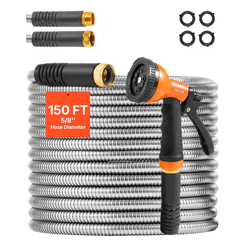 VEVOR garden hose metal 150ft unrolling for easy setup and flexible handling.
