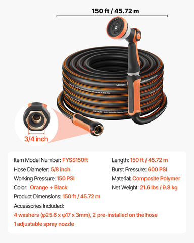 VEVOR garden hose UV-resistant outer layer extends outdoor lifespan