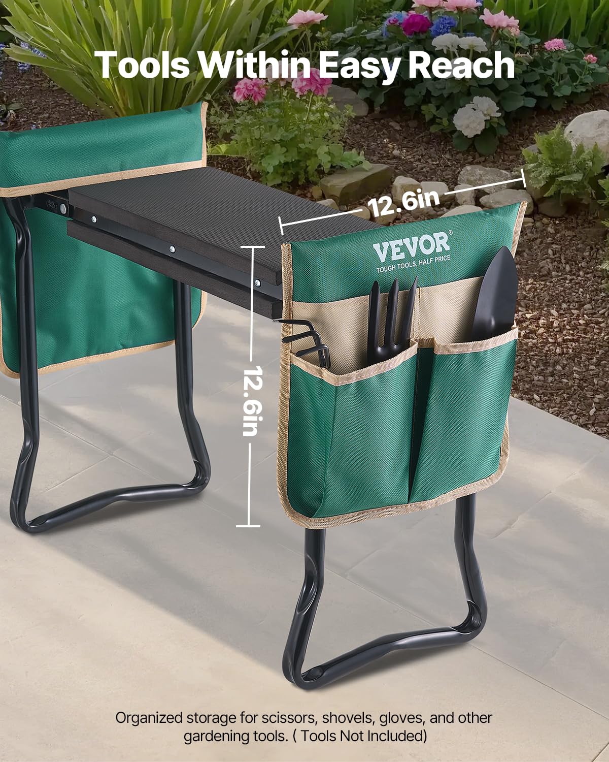 VEVOR kneeler in use for planting and weeding in garden beds.
