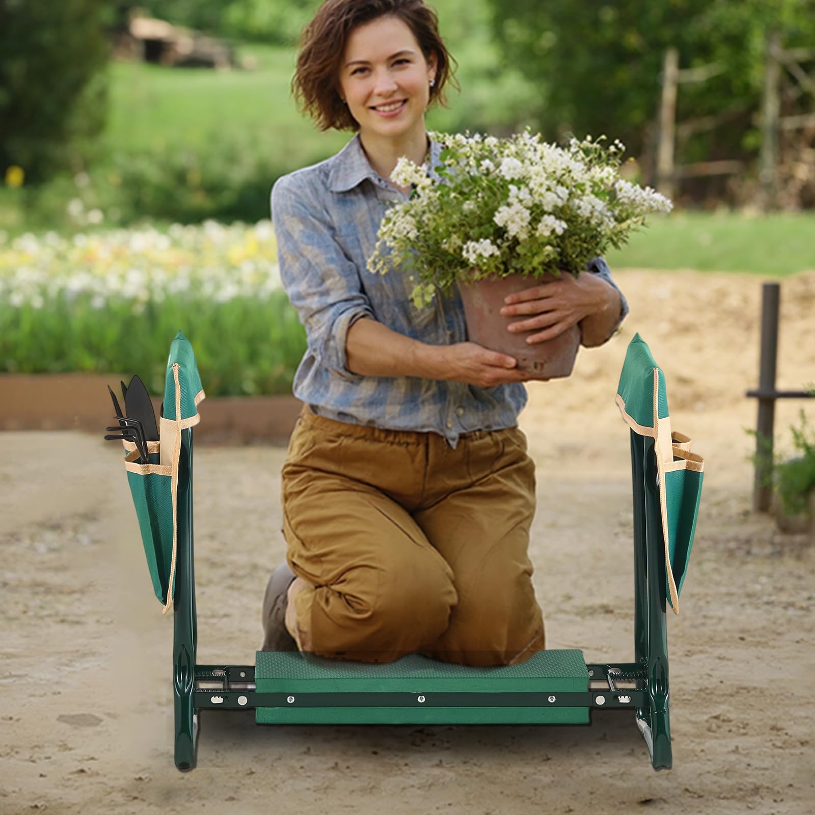 VEVOR Garden Kneeler folded-compact design for easy transport.