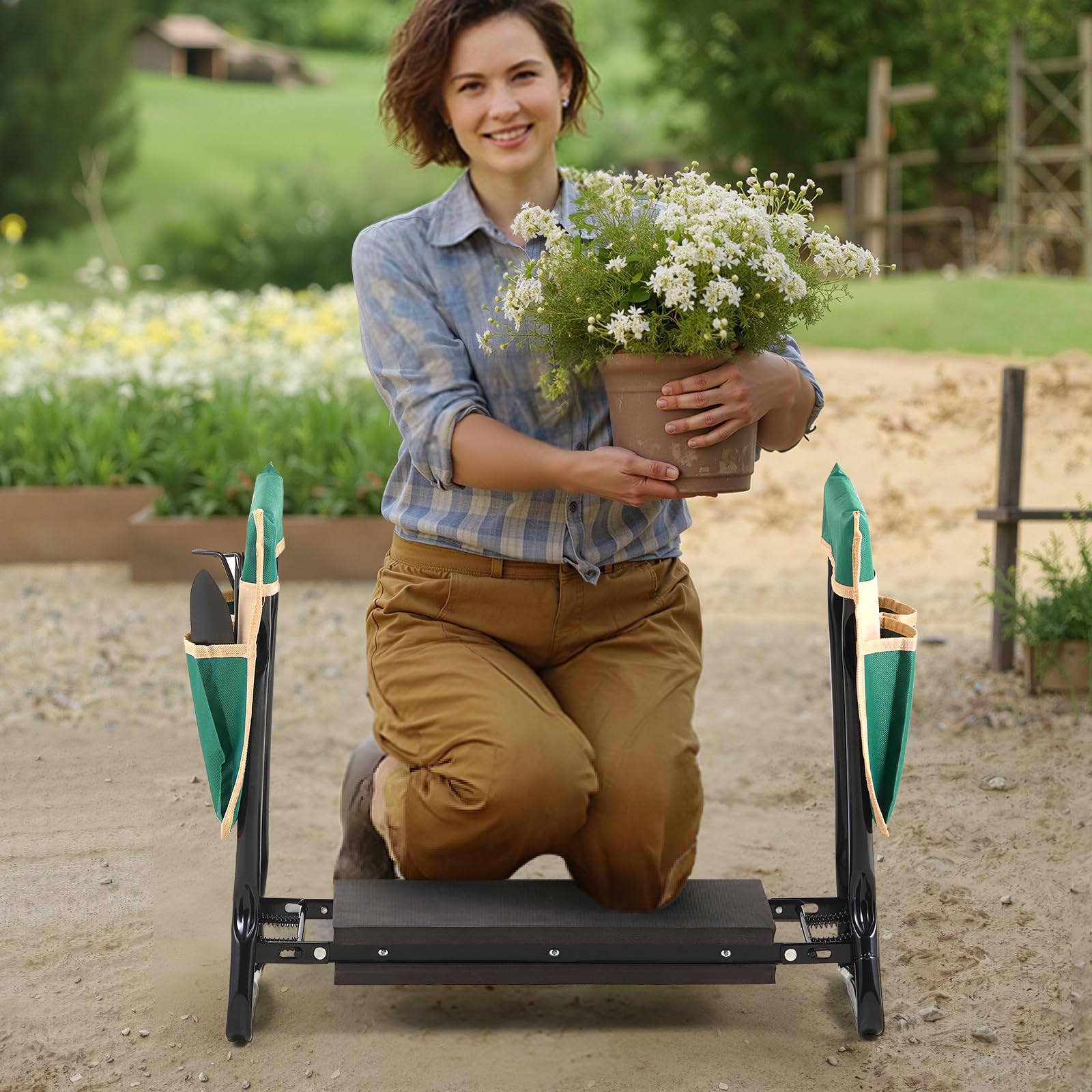 VEVOR garden kneeler open for versatile seating and kneeling use.