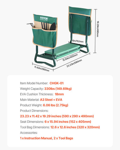 VEVOR Garden Kneeler ergonomic-design assists standing with less effort.