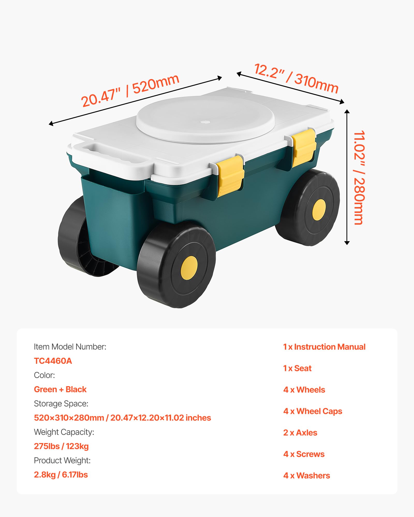 VEVOR Garden Scooter storage compartment: keep essentials within reach.