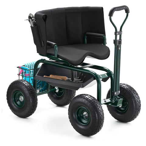 VEVOR garden seat with wheels on 10in tires for smooth rides on uneven terrain