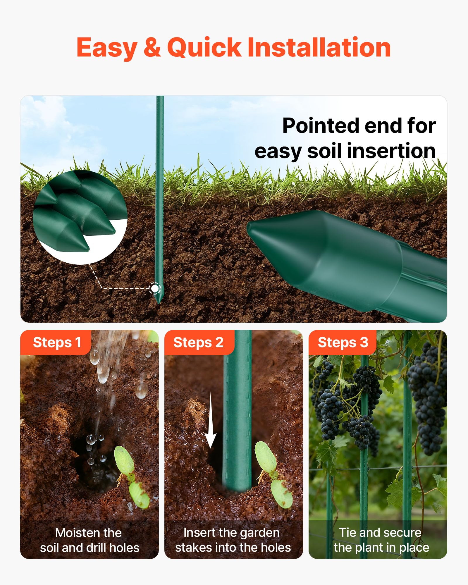 VEVOR tomato climbing stake supports tall vines for healthier growth.