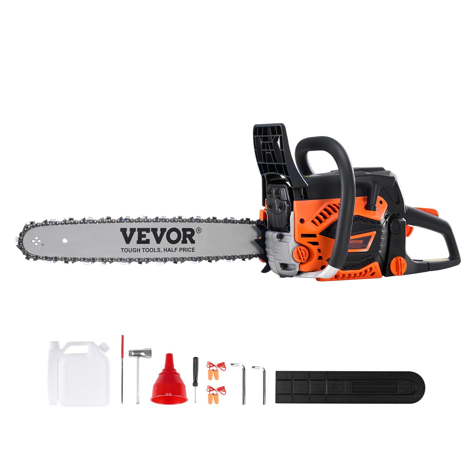 VEVOR gas chainsaw 52cc with 18-inch bar for quick wood cutting in forestry and gardening tasks