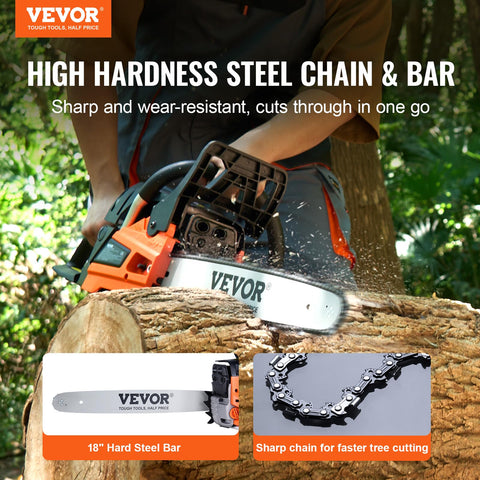 VEVOR gas chainsaw 52cc engine power and speed for efficient cutting