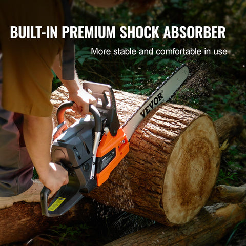 Durable fuel tank on VEVOR chainsaw for longer cutting sessions outdoors