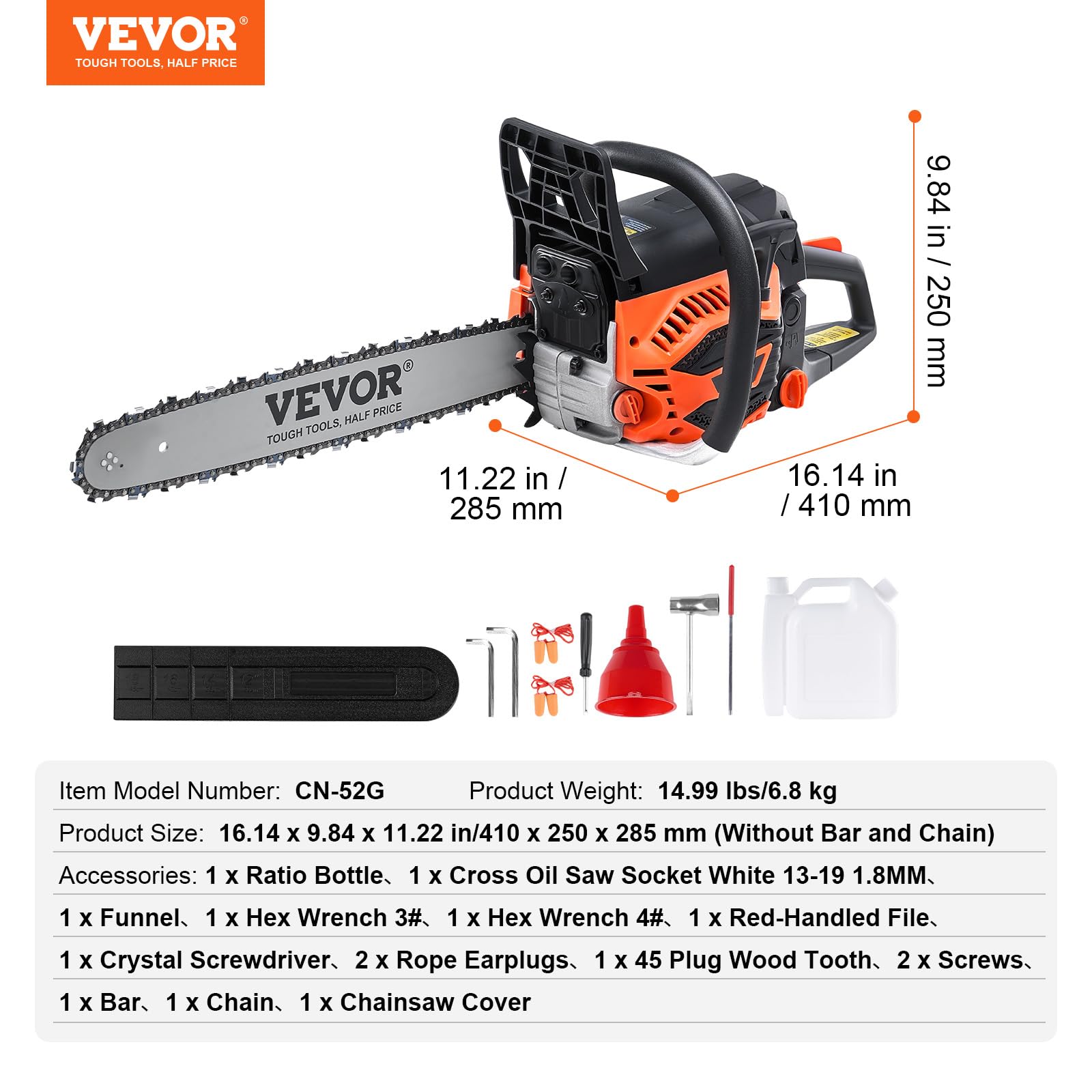 High-strength steel chain on VEVOR gas chainsaw ensures reliable performance