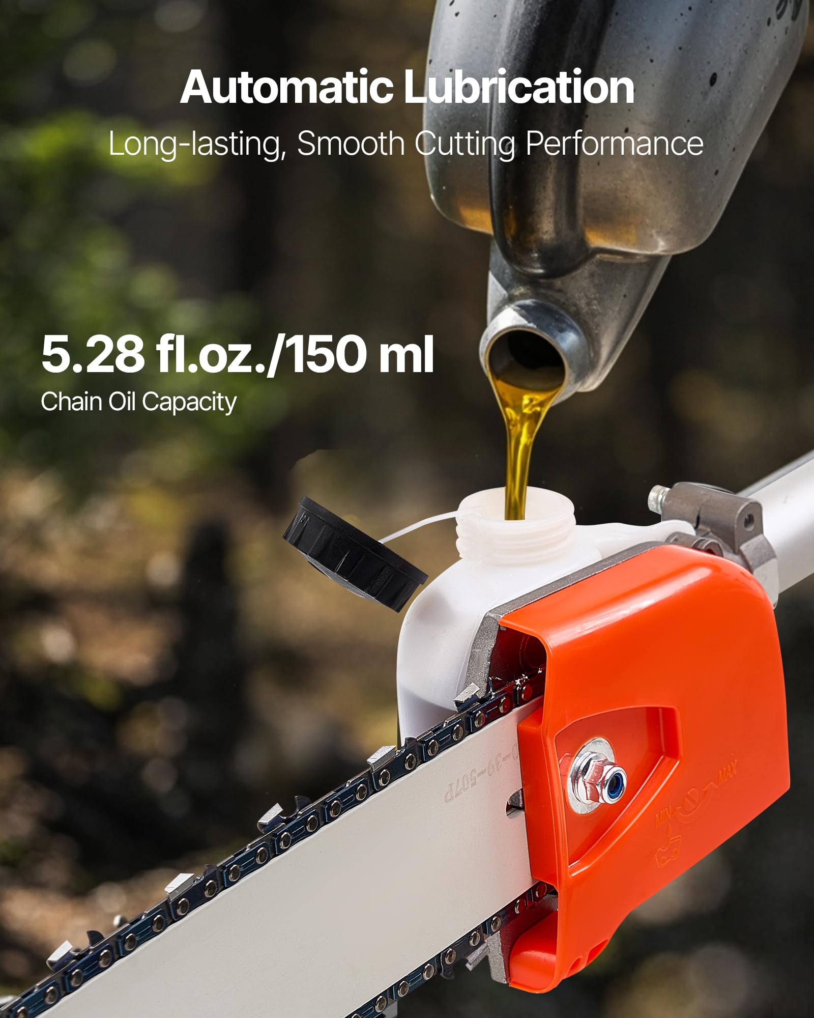 30-ounce fuel tank enables longer cutting sessions outdoors with the VEVOR saw.