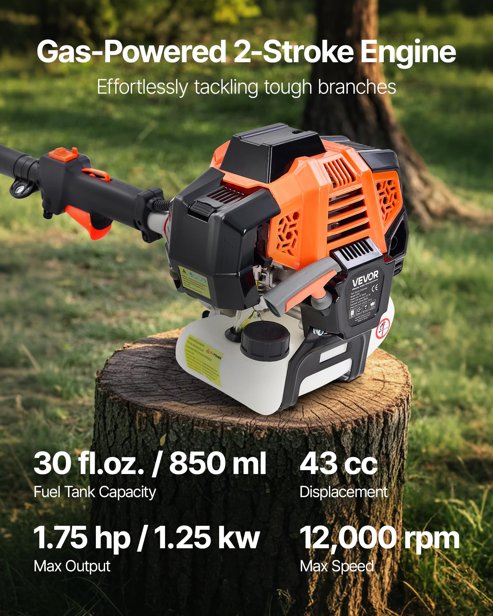 Operator extends the pole to reach high branches with VEVOR saw.