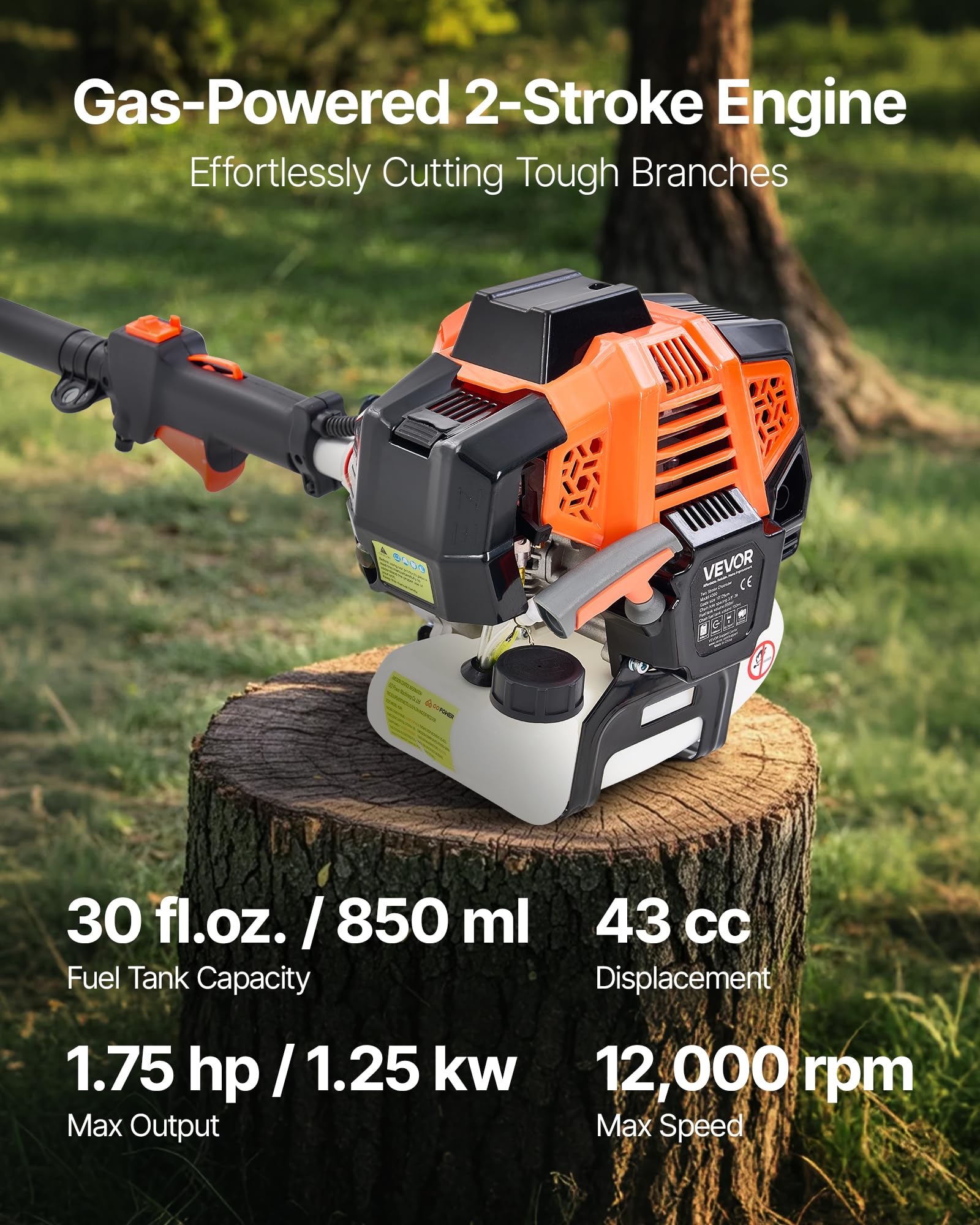 VEVOR gas pole saw rotatable head for versatile pruning angles.