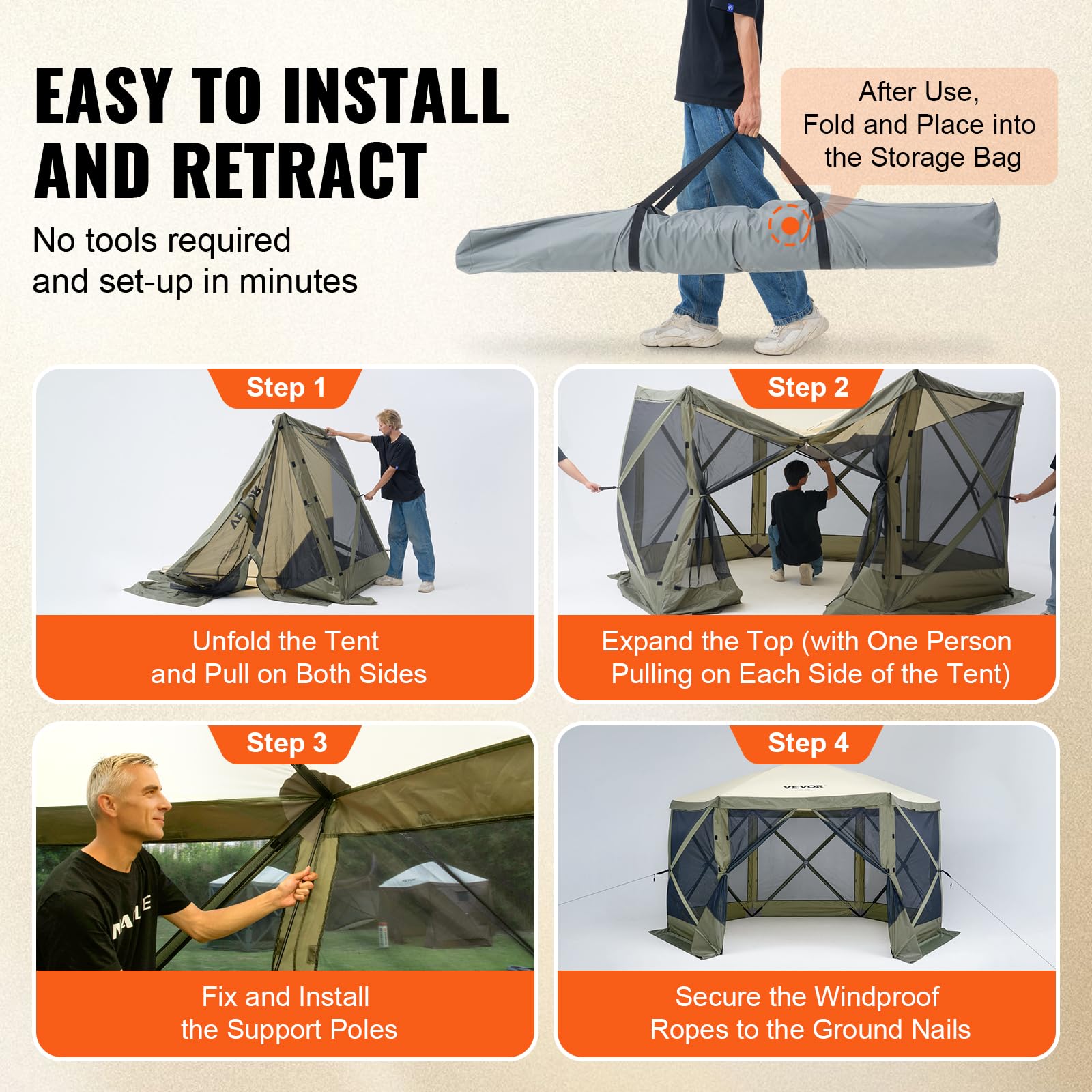 VEVOR gazebo with fiberglass poles for a windproof, sturdy frame