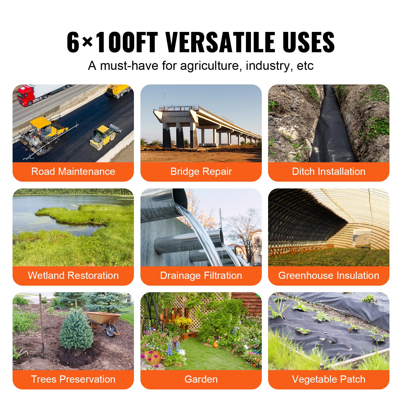 VEVOR geotextile aids French drains and gravel filtration projects.