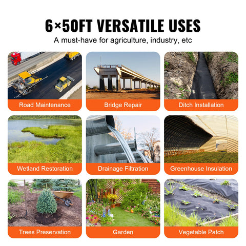VEVOR geotextile drainage barrier with needle-punched structure for durability.