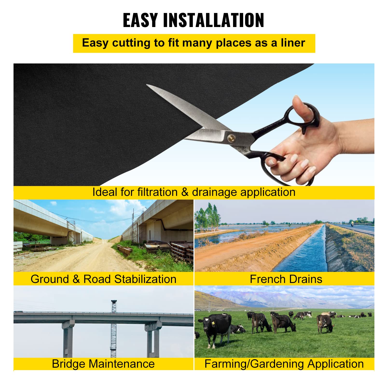 VEVOR geotextile landscape tensile strength 350N ensures durable ground cover.