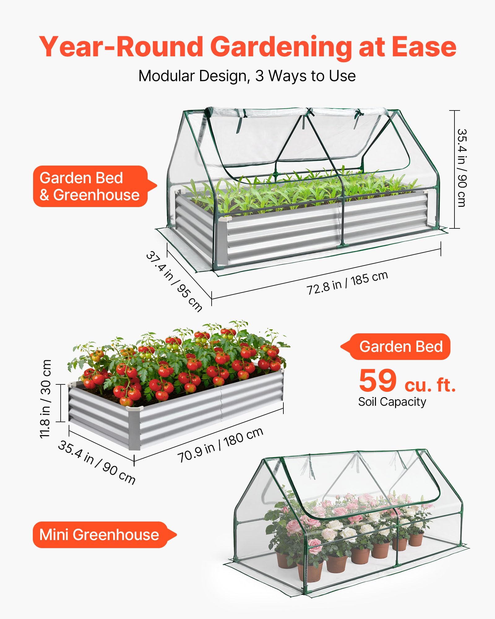 VEVOR greenhouse cover roll-up window close-up showing easy access for watering.