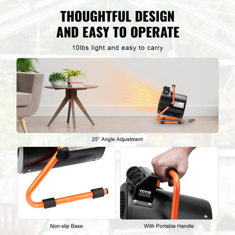 Adjustable 25-degree tilt for precise heat direction