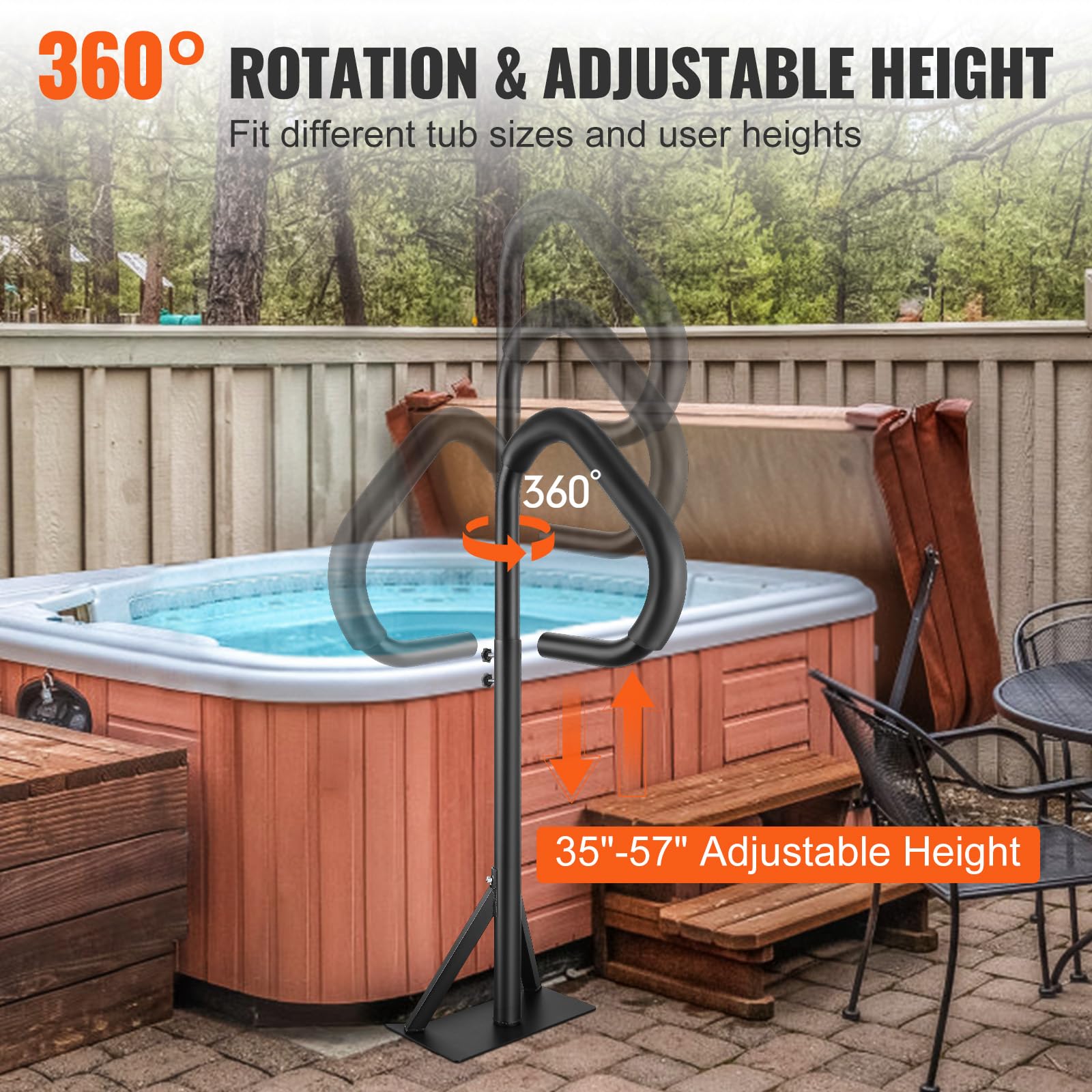 VEVOR handrail supports indoor and outdoor use for pools, spas, and hot tubs