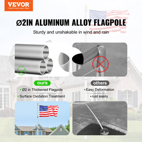 Heavy-duty aluminum flag pole with twist-lock for secure height adjustment