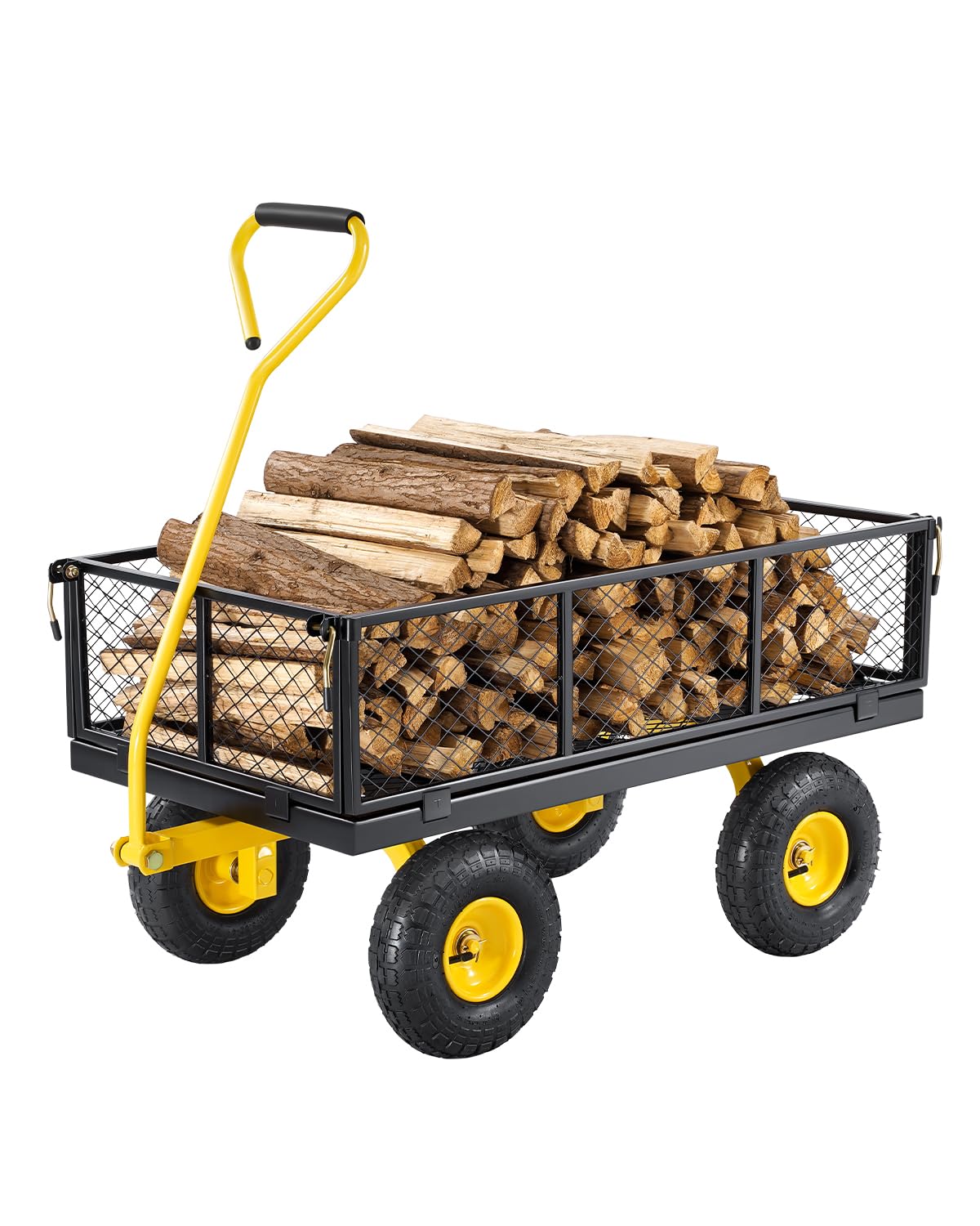 VEVOR heavy-duty garden cart front view showing strong load capacity for heavy materials