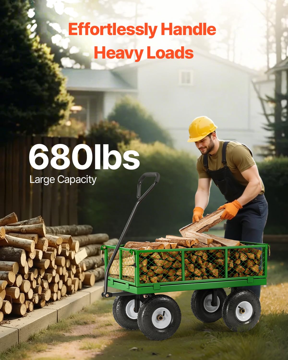 VEVOR heavy-duty garden wagon cart offers stable transport across grass and gravel