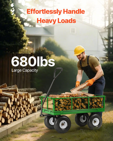 VEVOR heavy-duty garden wagon cart offers stable transport across grass and gravel