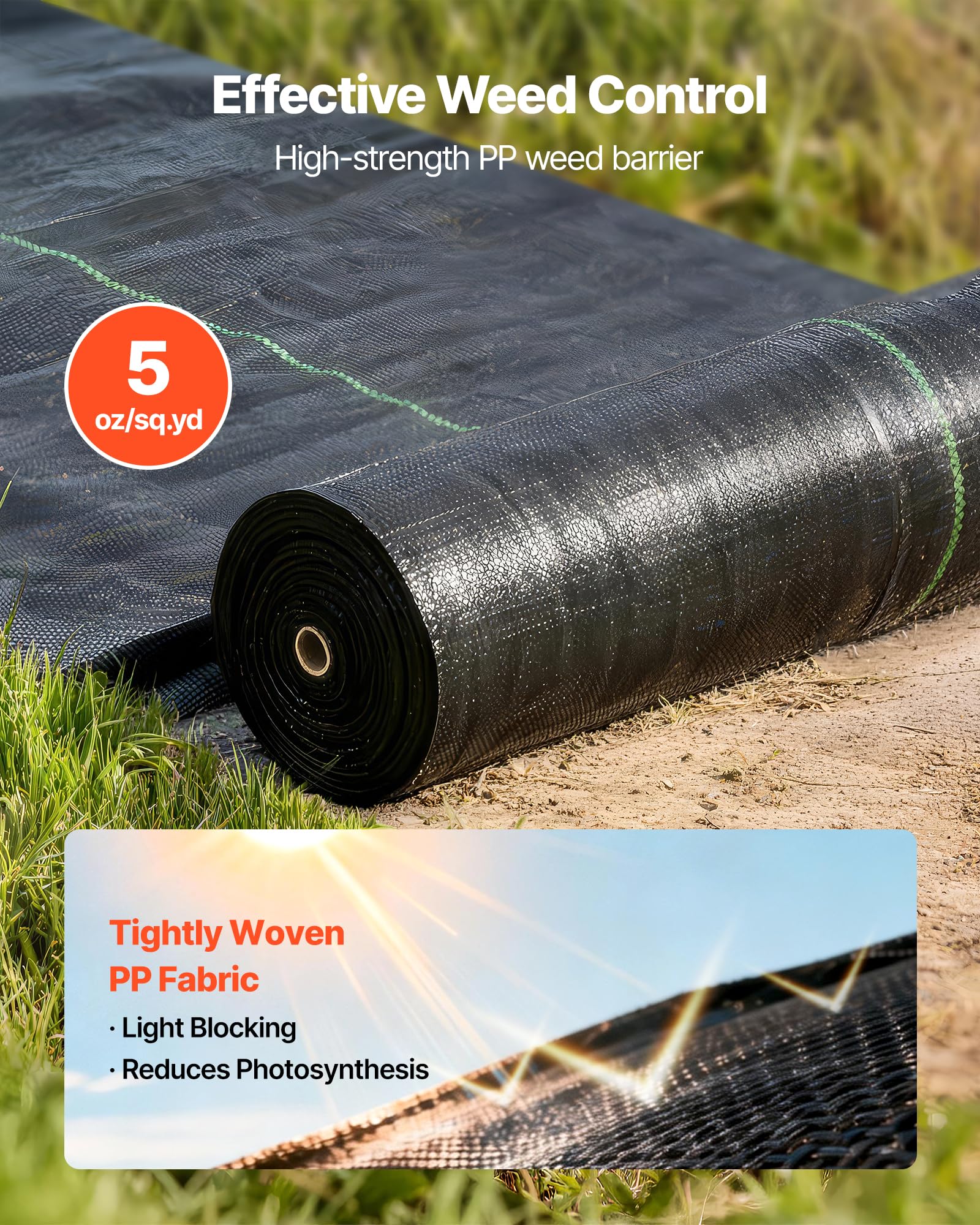 VEVOR heavy-duty weed blocker 5oz PP provides durable weed control under gravel