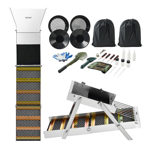 VEVOR Highbanker folded pack shows compact transport for field prospecting.