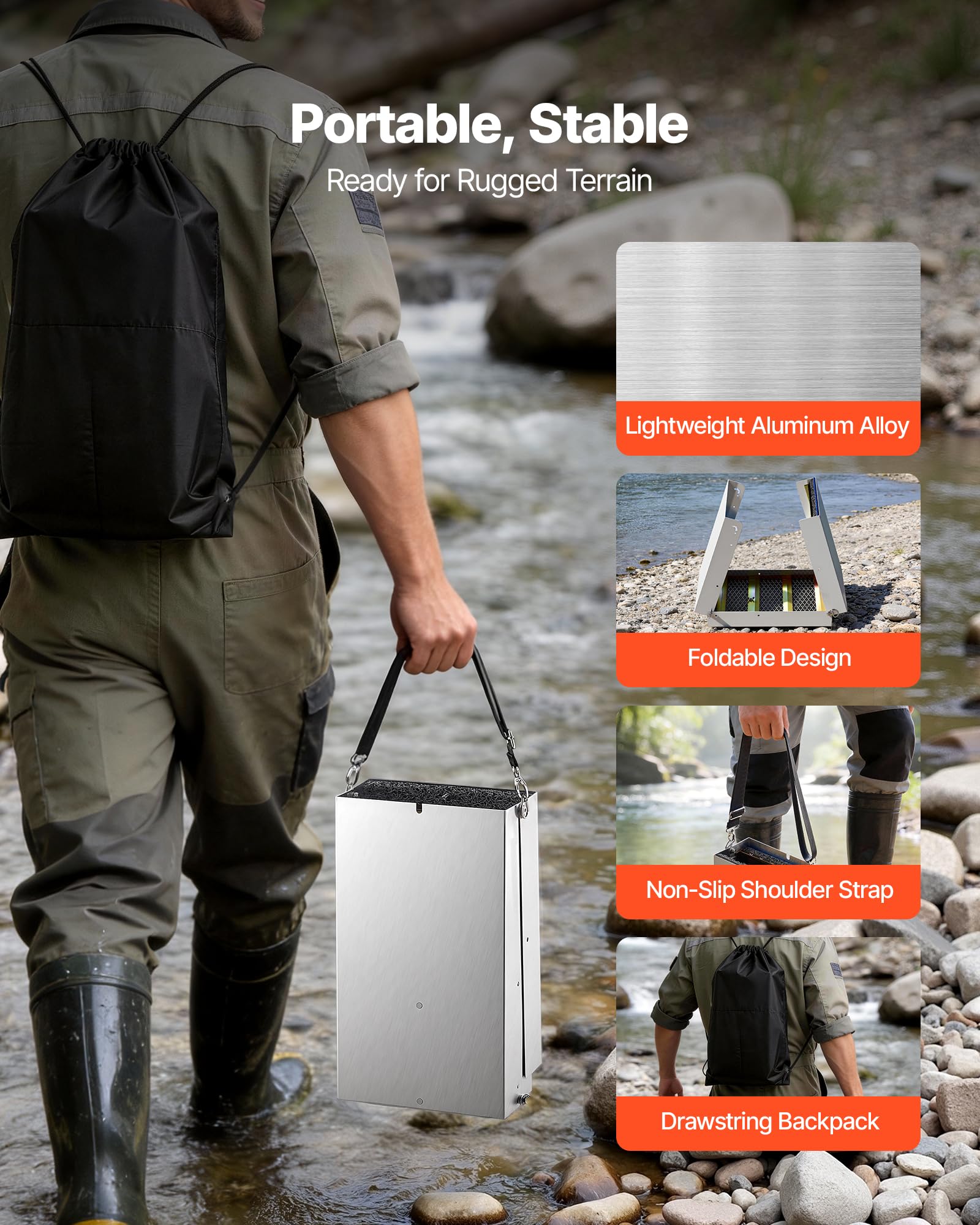 VEVOR Highbanker sluice mode designed for efficient processing in shallow streams.
