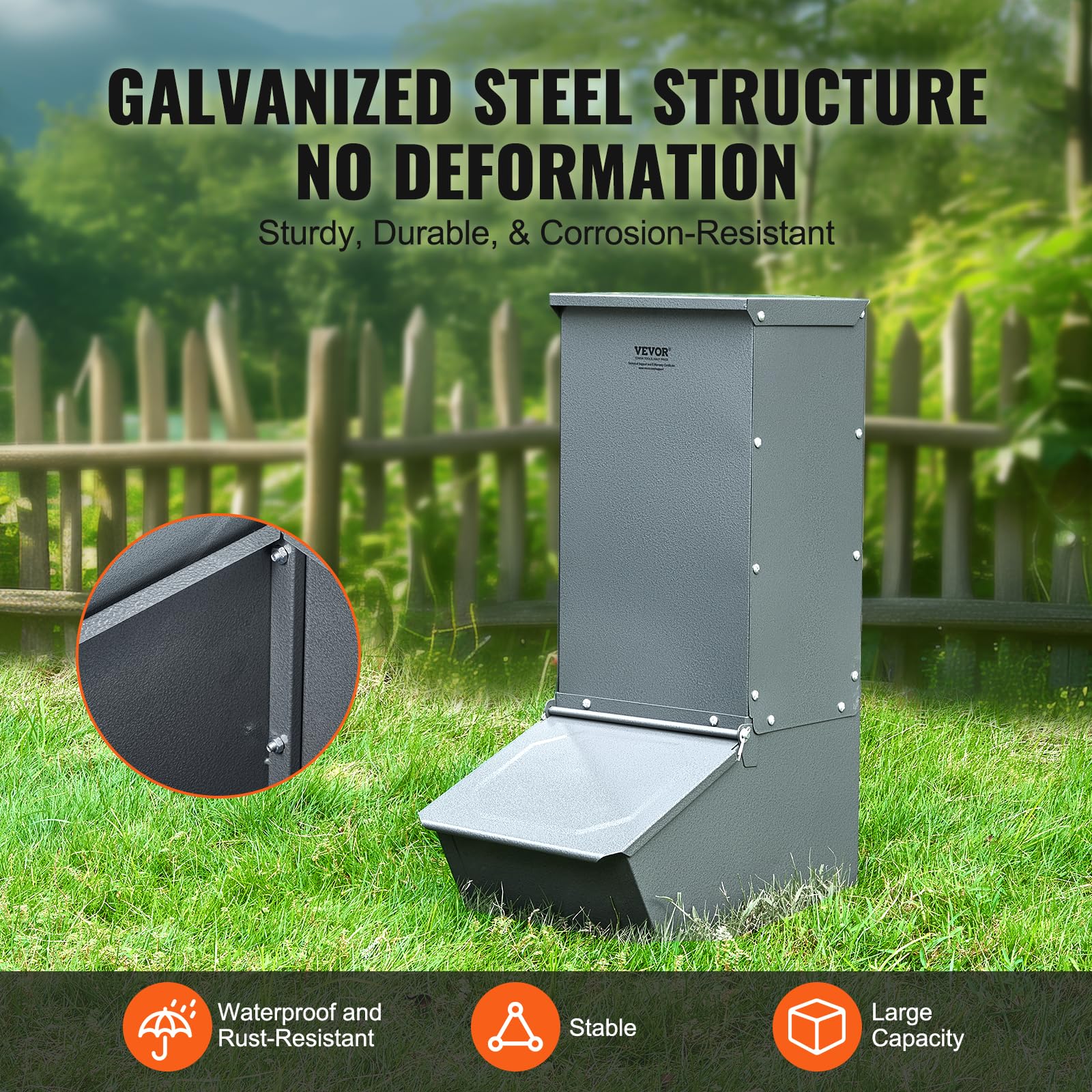 VEVOR hog feeder sturdy metal door keeps feed dry and secure