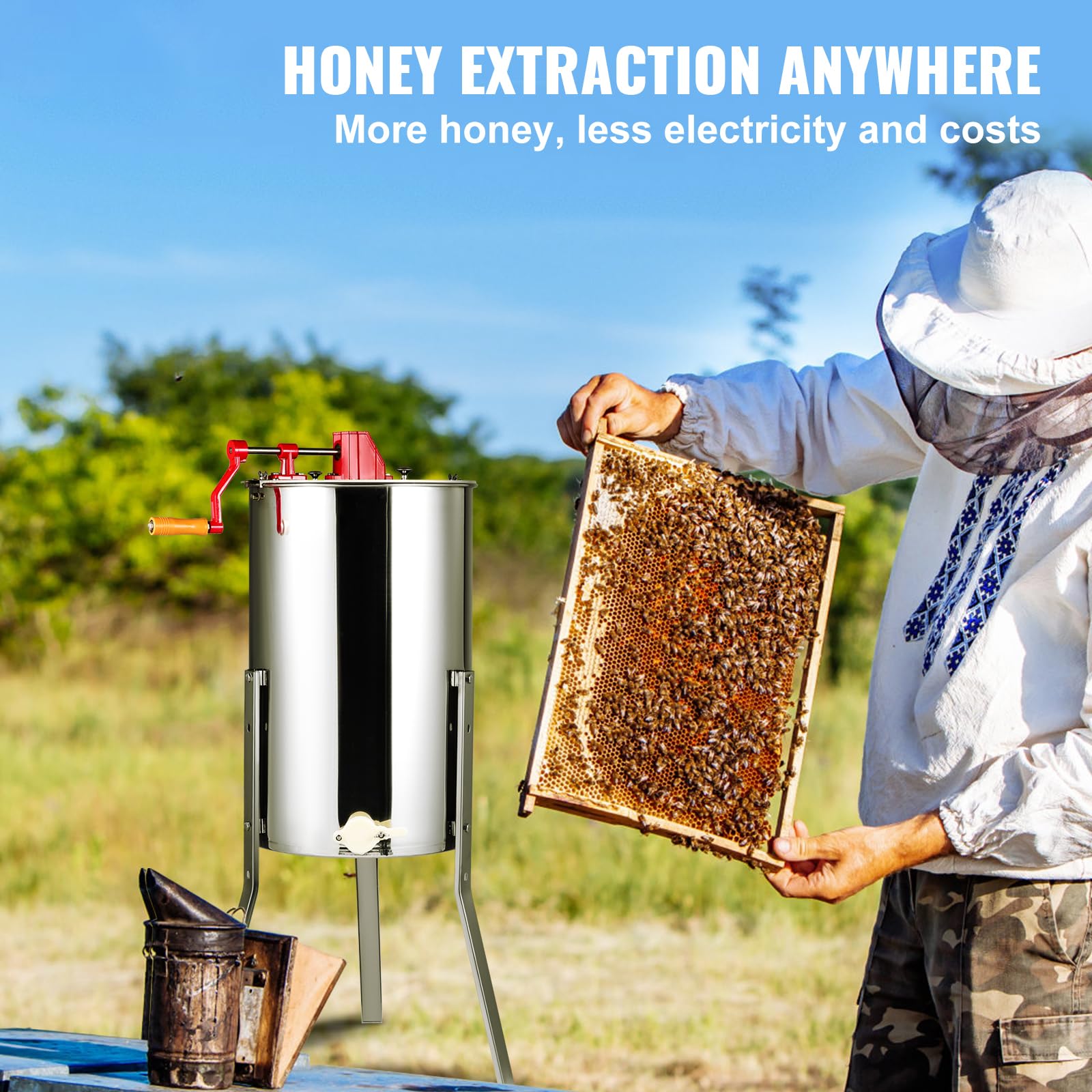 VEVOR honey extractor deep frame capacity illustration for larger combs