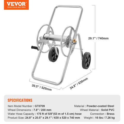 VEVOR hose reel cart compact storage design simplifies garage organization.