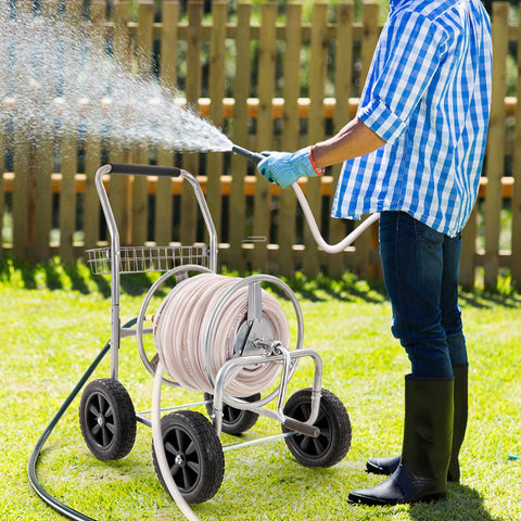 VEVOR hose reel cart four wheels glide smoothly over terrain.