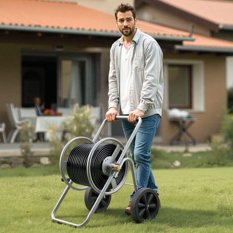 VEVOR hose reel cart built with steel construction for durability.