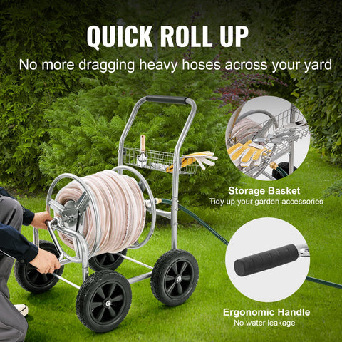VEVOR hose reel cart with low center of gravity for stability.