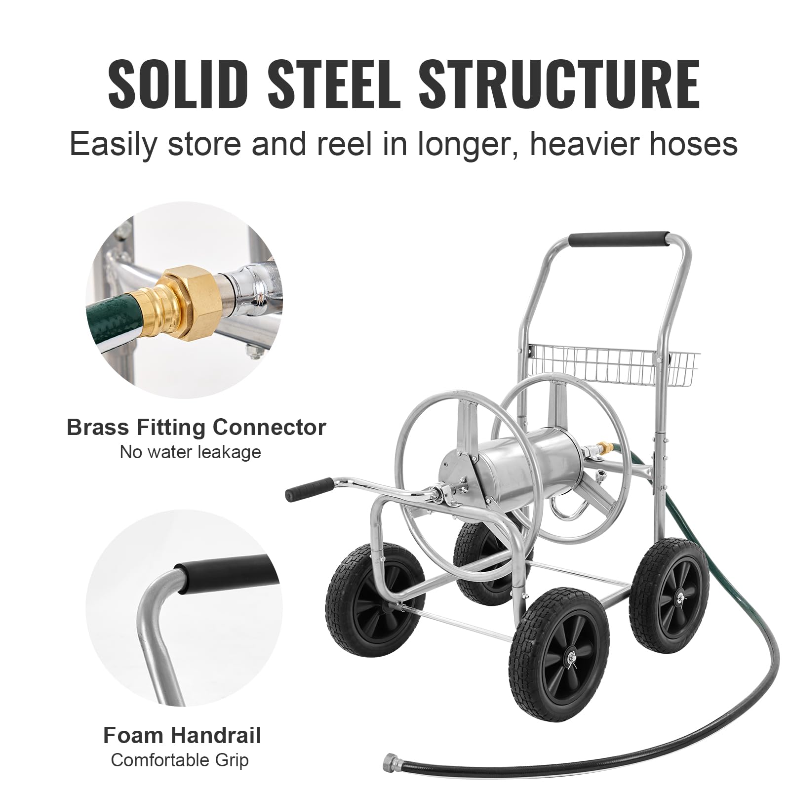 VEVOR hose reel cart with non-slip handle for easy winding.