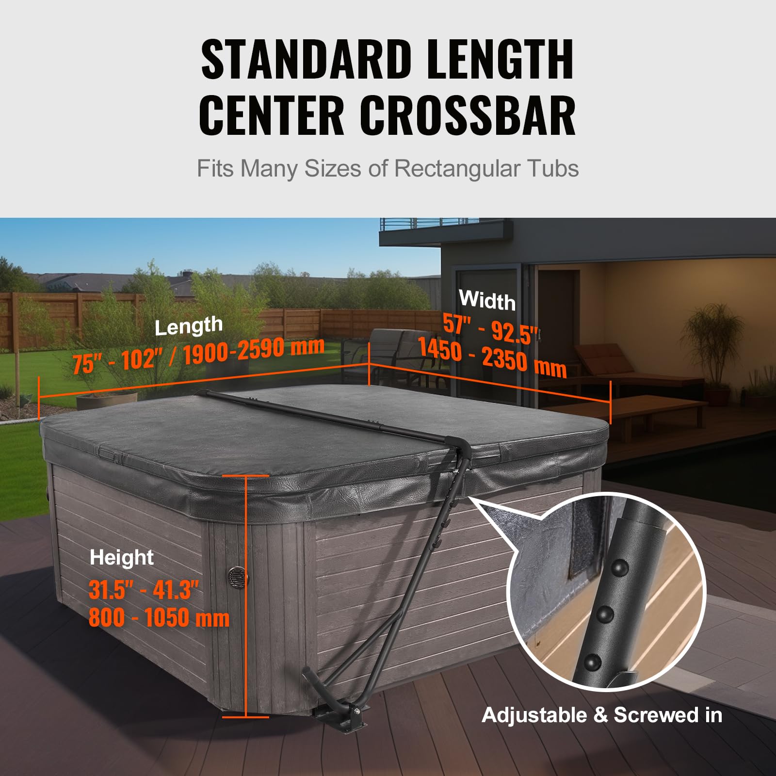 VEVOR hot tub cover lift adjustment range demonstrates versatility for different tubs