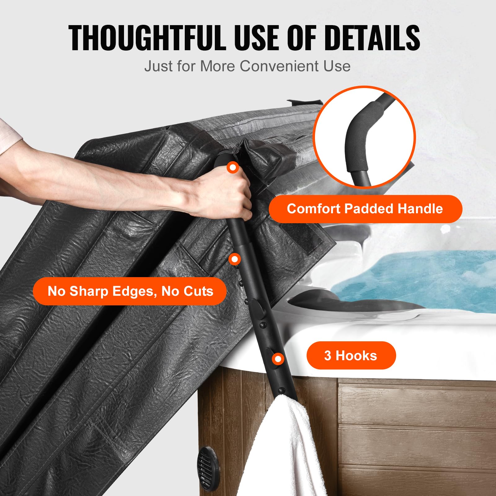 VEVOR hot tub cover lift padded grip enables comfortable turning