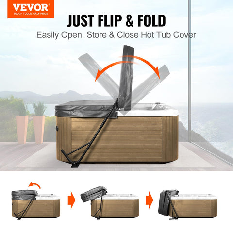 VEVOR hot tub cover lift side bracket closeup shows sturdy build