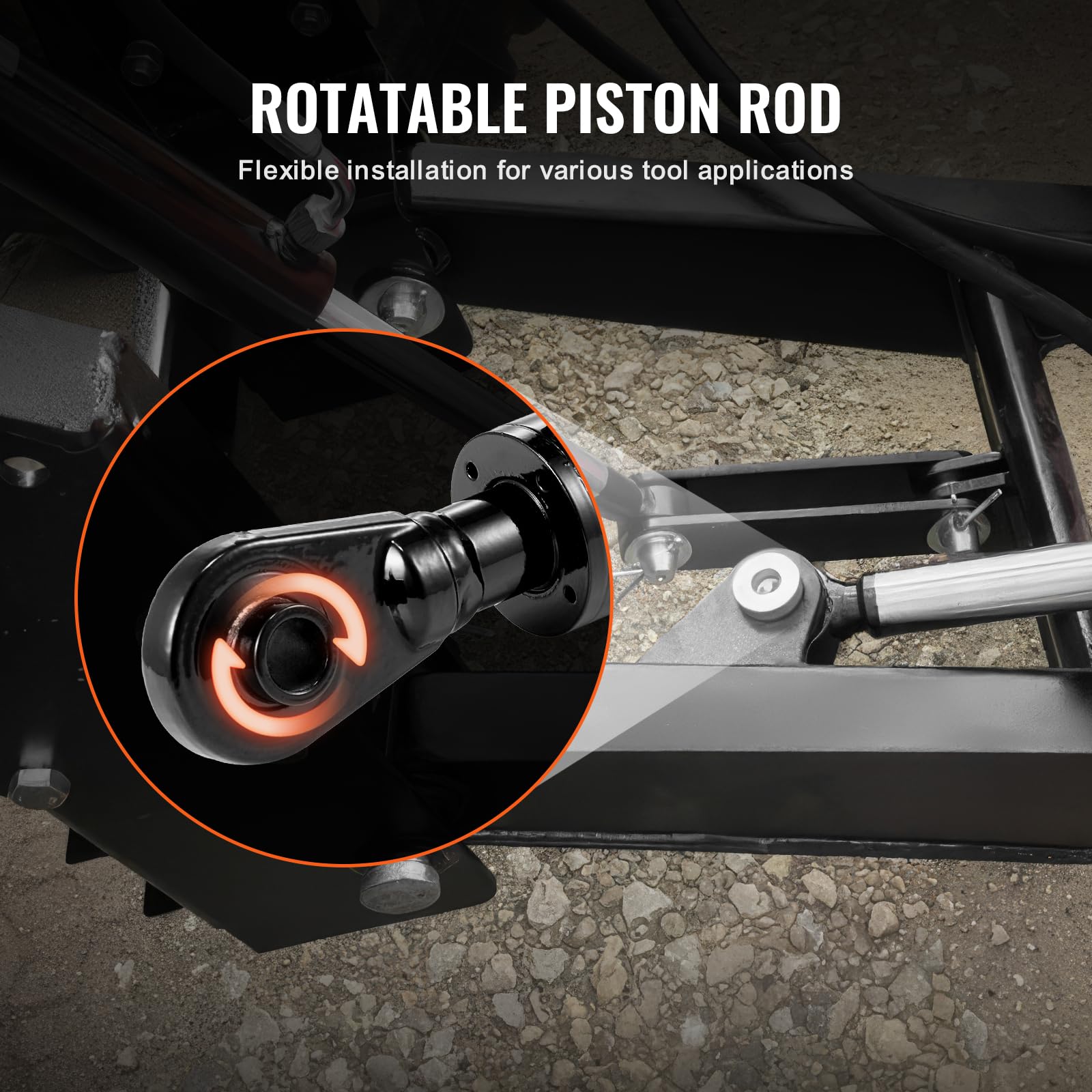 VEVOR piston rod assembly close-up demonstrating rotatable rod