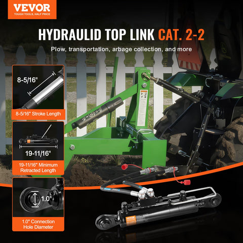 VEVOR hydraulic top link Cat 2-2 rod inlet 3-8 detail enabling precise connections