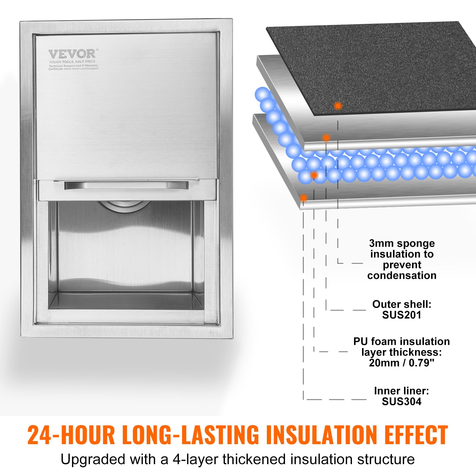 VEVOR interior SUS304 weld reduces leaks in ice storage