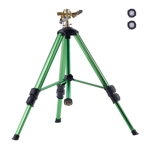 VEVOR impact sprinkler on tripod base with brass head for wide lawn coverage